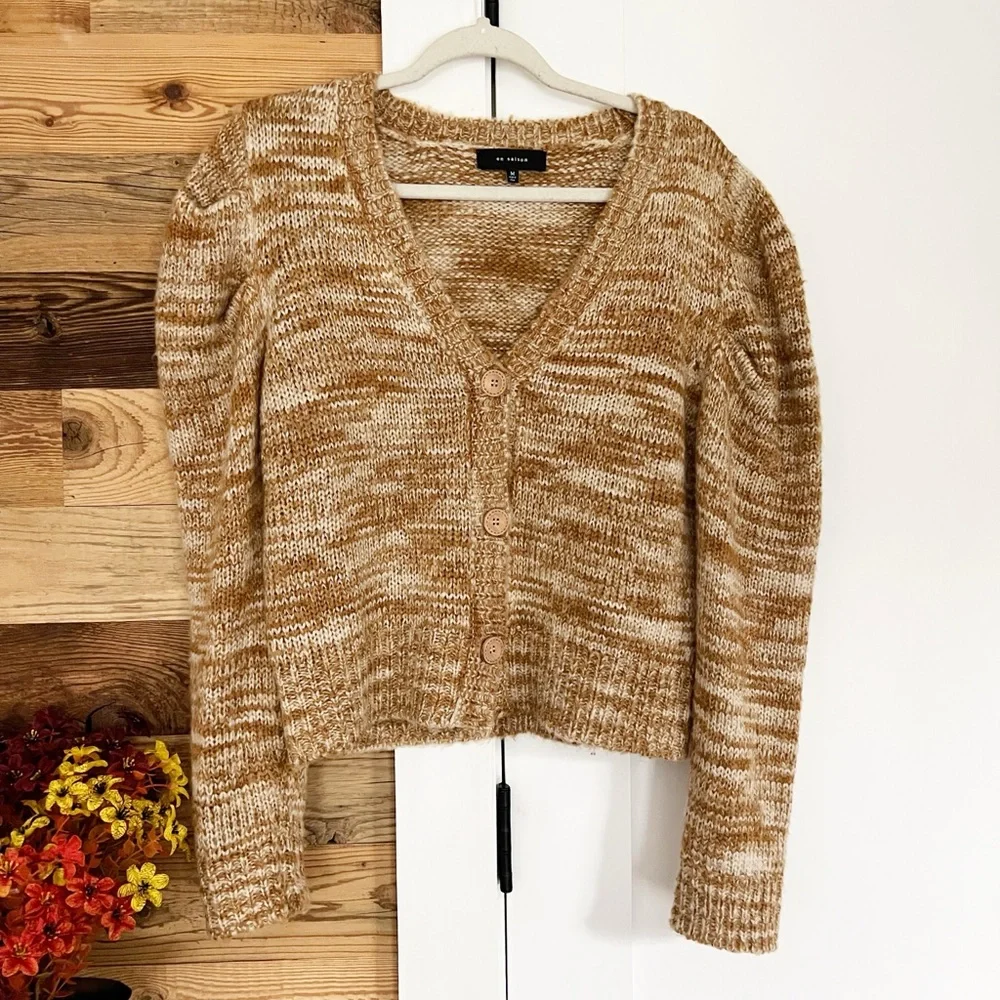En Saison Puff Sleeve Space Crew Cardigan